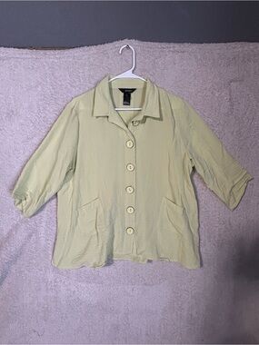 Ali Miles Shirt Top Women Button Up  Green Size PXL. Career Spring Casual